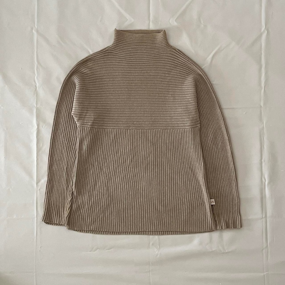 AVIREX Tan Rib Knit Mock Neck Pullover Sweatshirt